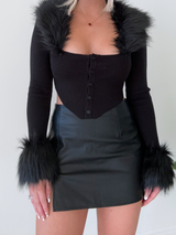 Midnight Muse Fur Trim Cardigan