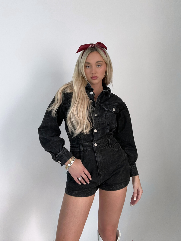 Out West Denim Romper // BLACK