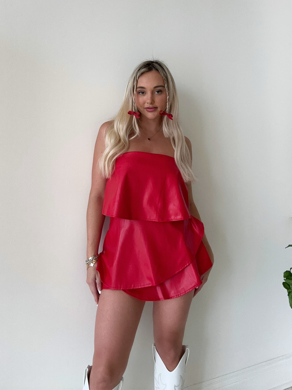 On Edge Leather Romper // RED