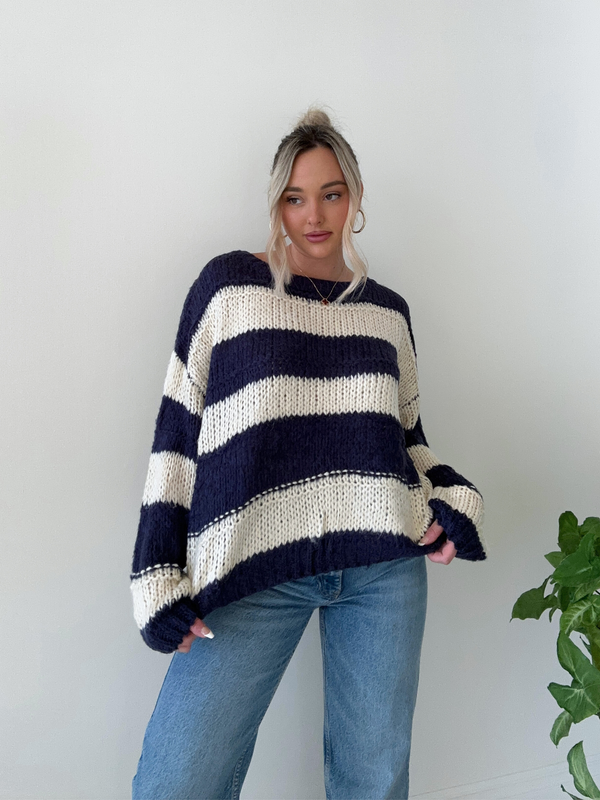 Want You Back Striped Sweater  // NAVY & WHITE