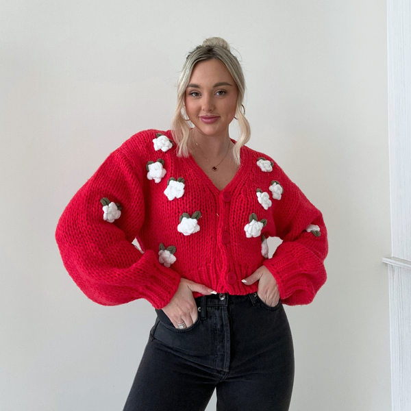 トップス Rose flower motif short sleeve cardigan トップス Rose flower motif short sleeve cardigan Rose flower motif