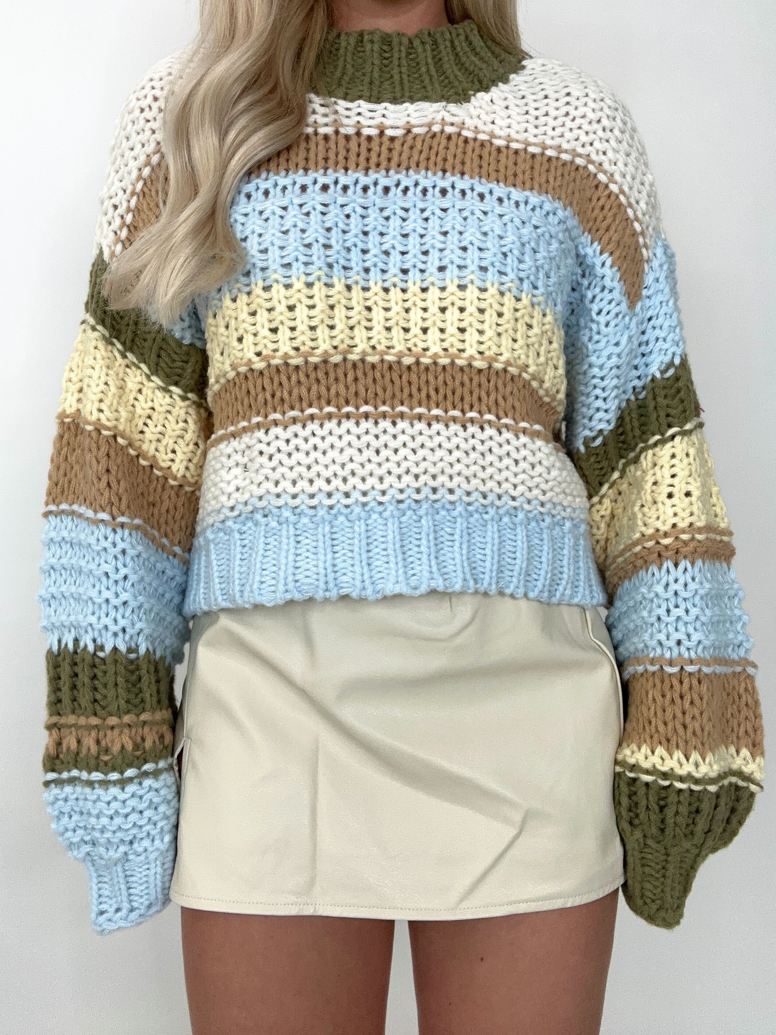 【WONDER WONDER】Mints Stripe Brush Angora Zipper Knit OP Apple Orchard Knit Sweater // BLUE – Love, Poppy