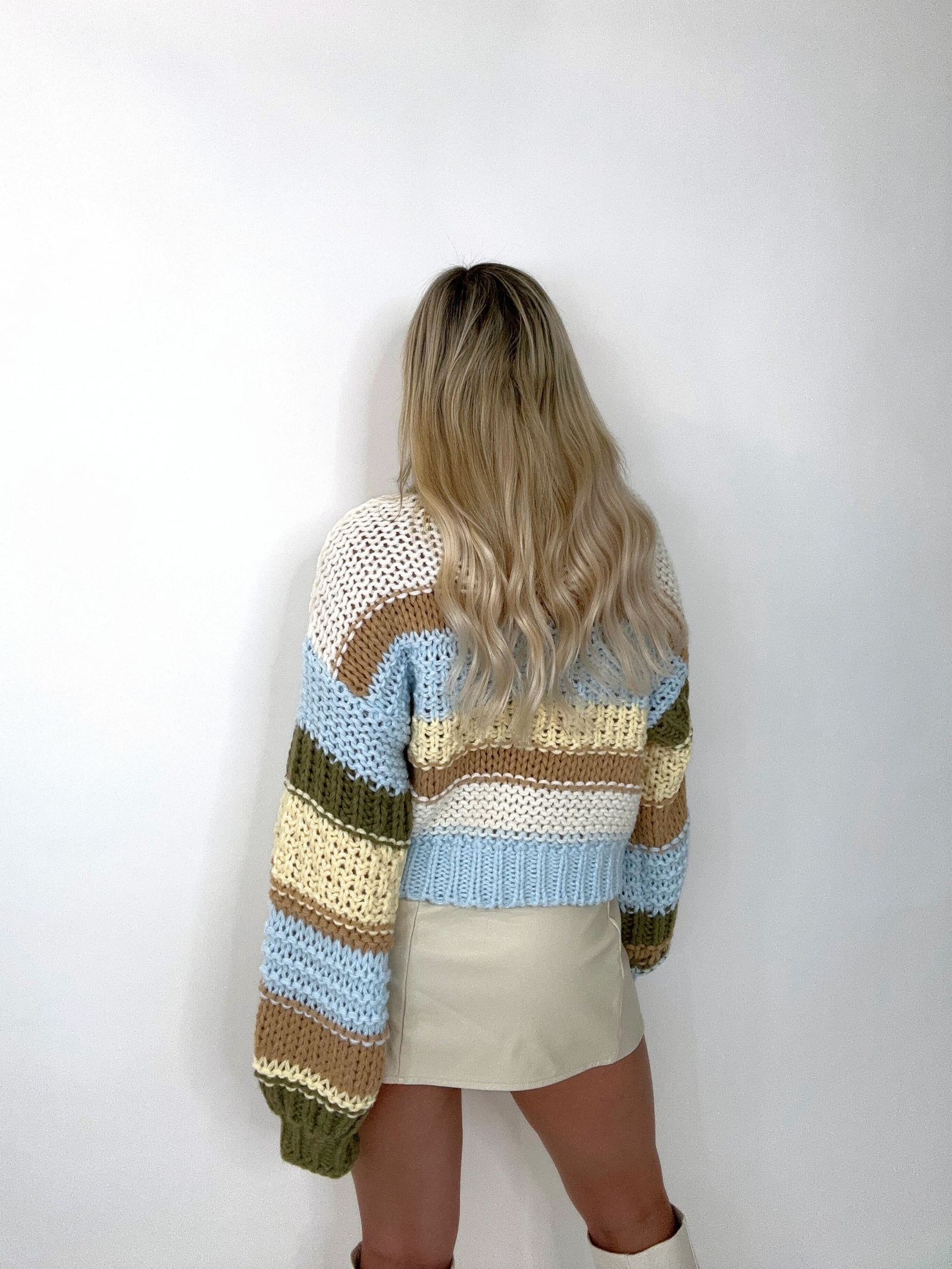 【WONDER WONDER】Mints Stripe Brush Angora Zipper Knit OP Apple Orchard Knit Sweater // BLUE – Love, Poppy